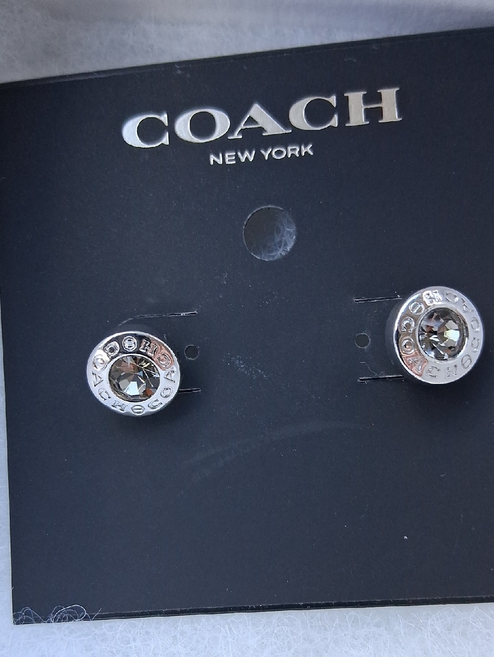 Coach Silver-Tone Crystal Circle Stud Earrings
